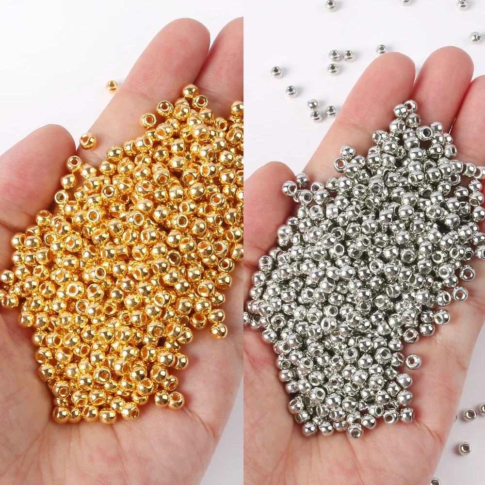 

10g 3x4mm Gold-Color Silver Plated Smooth Round Spacers Ball Beads DIY Making for Jewelry Necklace Bracelets