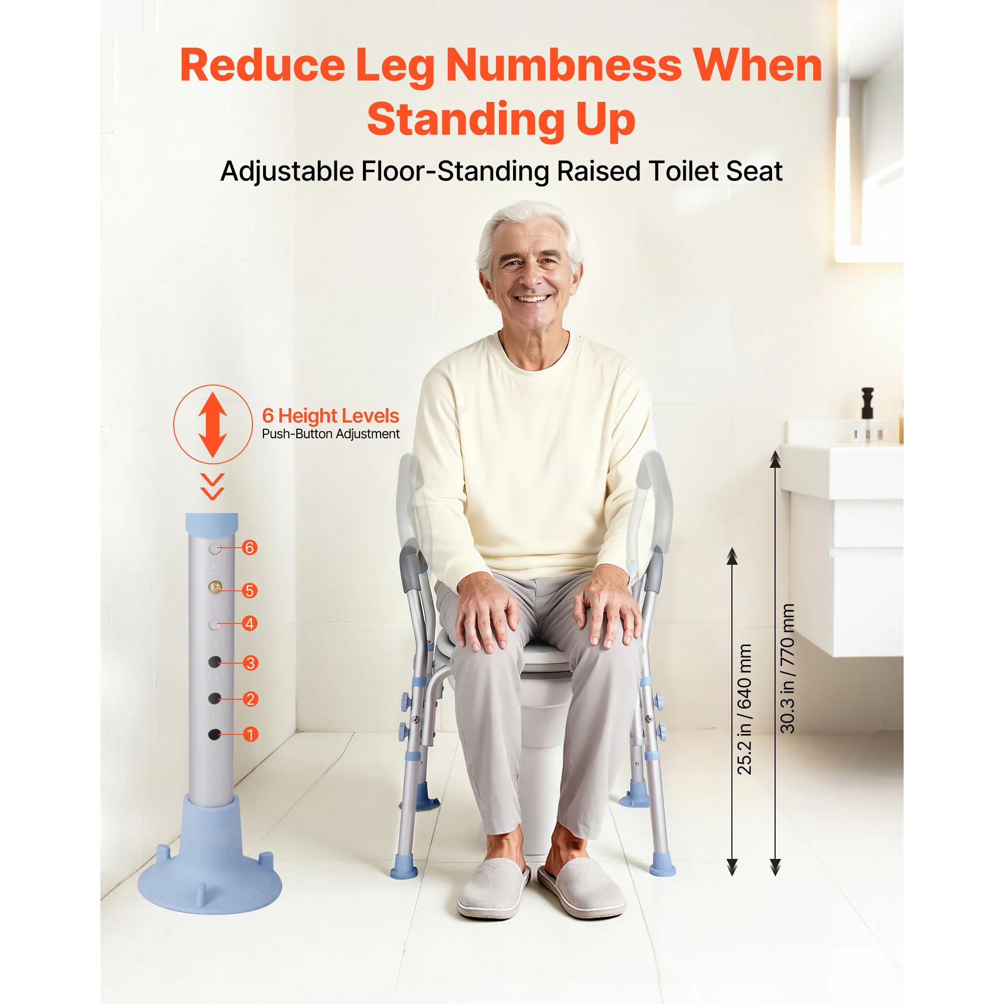Raised Toilet Seat with Arms, 300 lbs Load Capacity, Adjustable Height, Widened Commode Elevated Toilet Seat Riser with Handles and Splash Guard for Seniors, Elderly, Handicap, Disabled, Adults