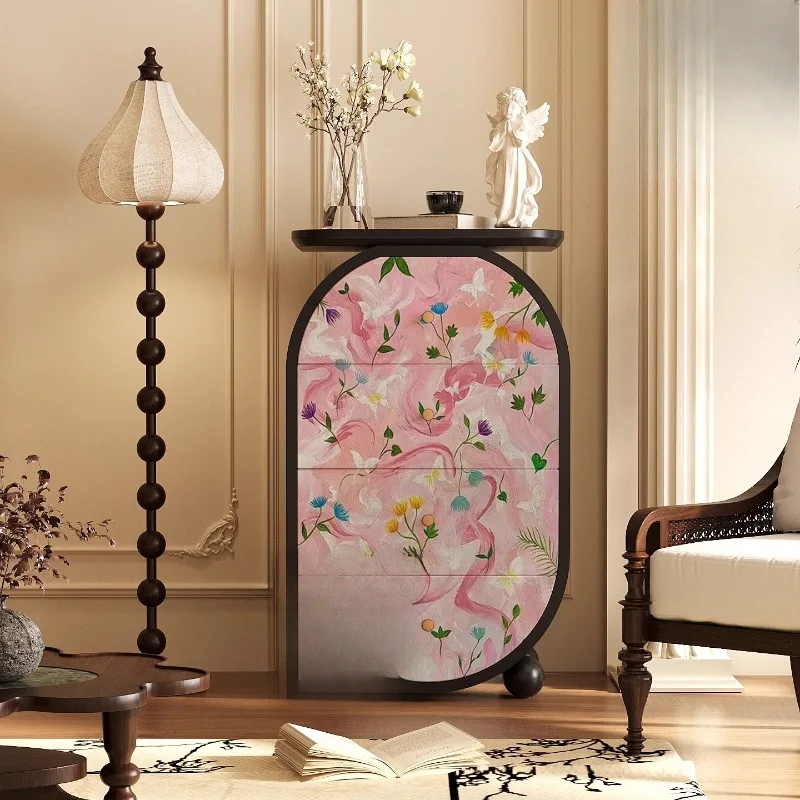 

Retro abstract solid wood chest, bedroom storage cabinet, living room and home integrated wall side cabinet