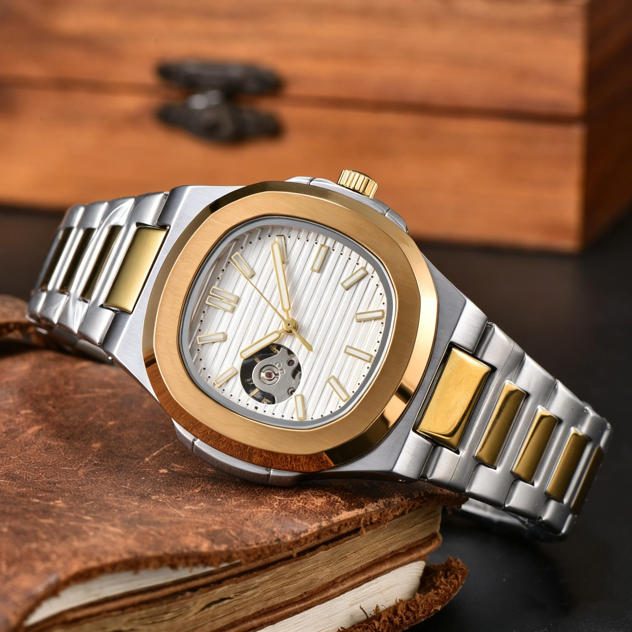 Montre mécanique automatique pour homme 904L, cadran à cœur ouvert PK, bracelet en acier inoxydable