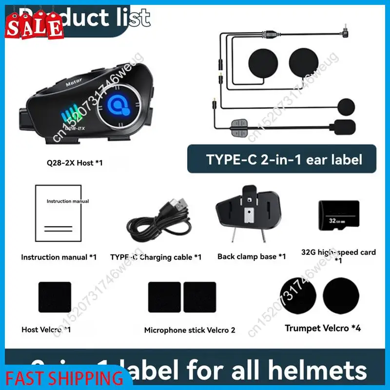Flash Deal-Q28-2X Wireless Motorcycle Helmet Headset With Bluetooth, 1080P HD Video Recording & Driving Camera