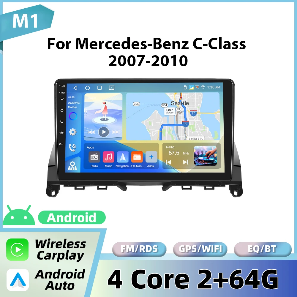 Podofo draadloze CarPlay voor Apple voor Mercedes-Benz C-Klasse W204 S204 2007-2010 Android Auto autoradio GPS FM/RDS stereo WiFi BT