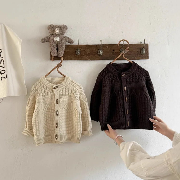 

Ins Autumn Winter Kids Boys Sweater Coat Solid Single Breasted Infant Babys Boys Cardigan Loose Long Sleeve Toddler Boy Knitwear