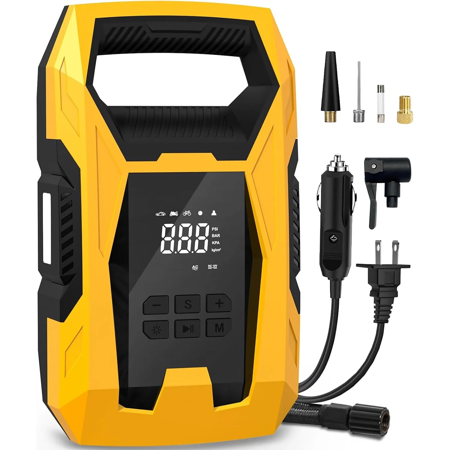 

AC/DC Tire Inflator Portable Air Compressor, Dual Power 110V AC & 12V DC Auto Shutoff Pump for Car Motorcycle Bicycle