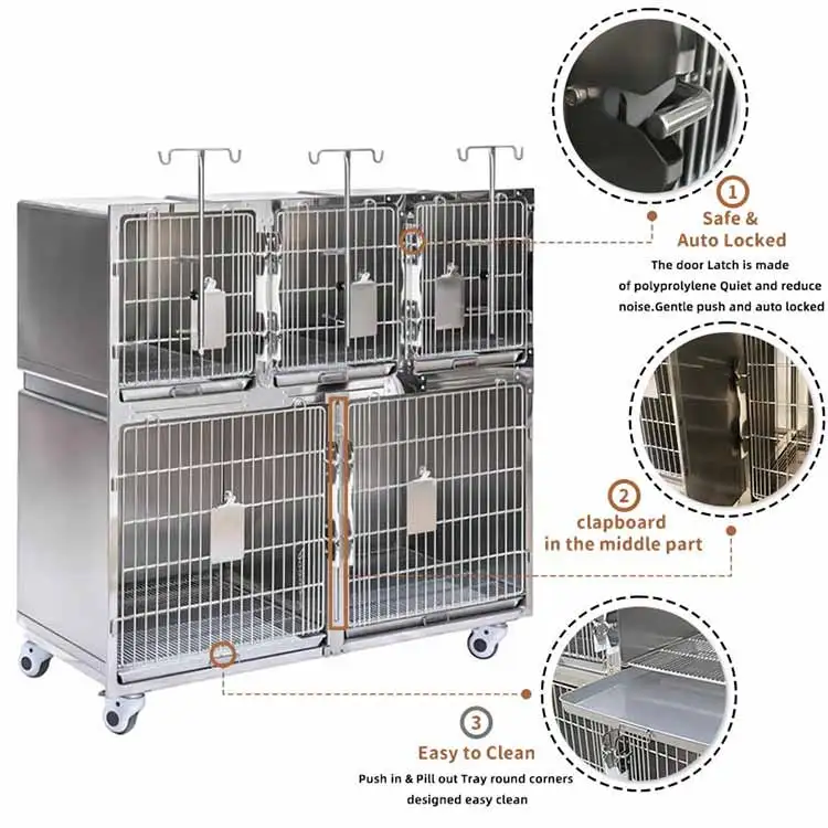 SmartFvet HV-TC01 Customized pet cage Metal Kennels 4 position Stainless Steel Cat and Dog Cage