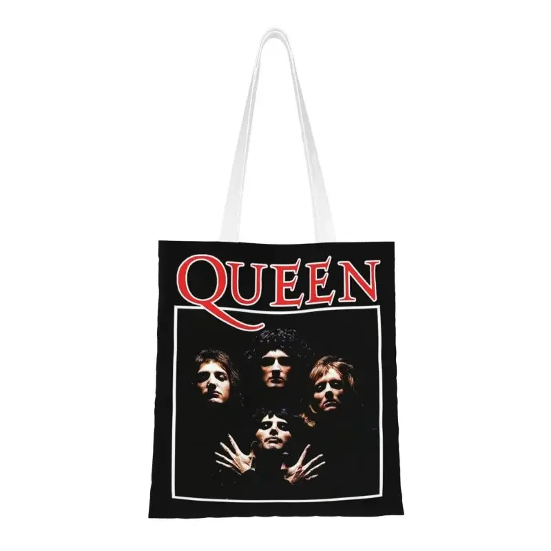 Queen Freddie Mercury Shopping Bag Women Shoulder Canvas Tote Bag Washable British Singer Rock Band Grocery Shopper Bags