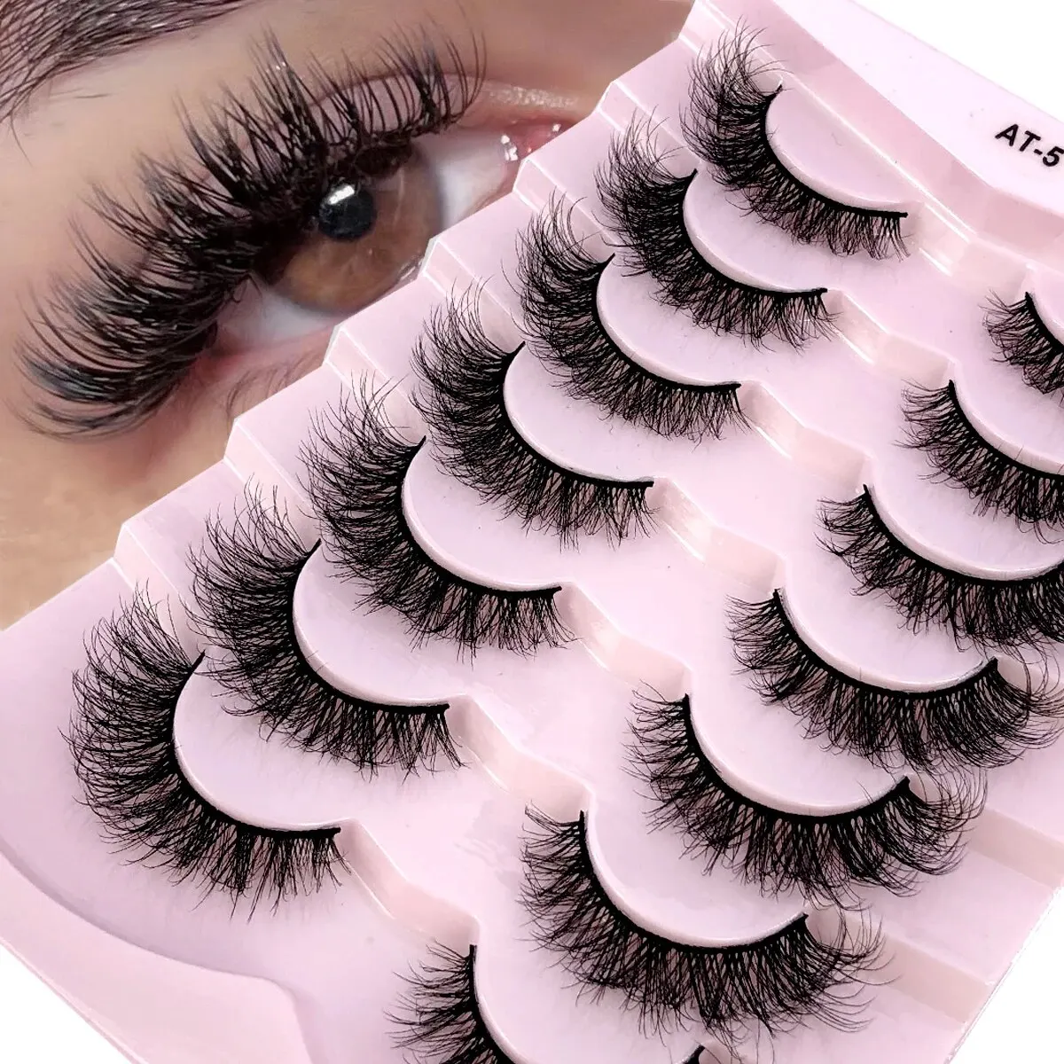 HBZGTLAD 7 Pairs 6D Faux Mink Lashes Bulk Russian Volume Fluffy Natural False Eyelashes Thick Dramatic Mink Eyelashes