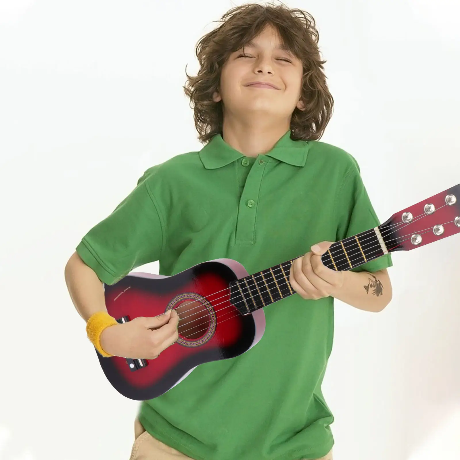 21 Inch Portable Wooden Guitar for Children Kids Beginner Musical Instrument Creative Design Elastic Smooth Fingerboard Non