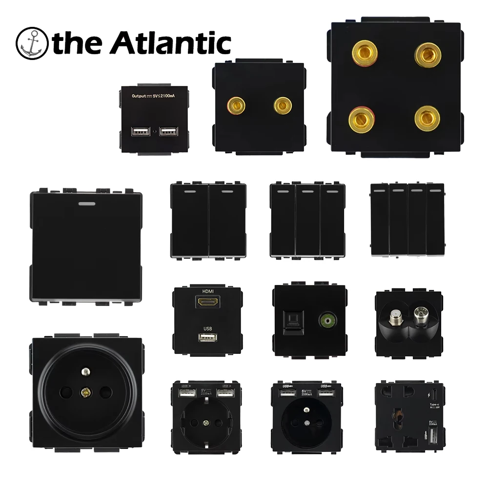 S Series - Wall Power Internet Socket USB Wall Socket Iight Switch Accessories DIY Free Combination Black Module Plastic Frame