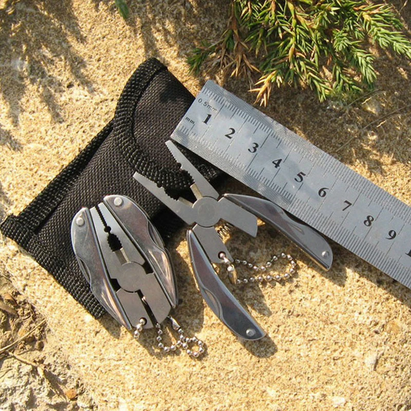 Stainless Steel Mini Multitool Pliers Keychain Portable Outdoor Multi‑Tool with Knife Screwdriver Survival Camping Tool