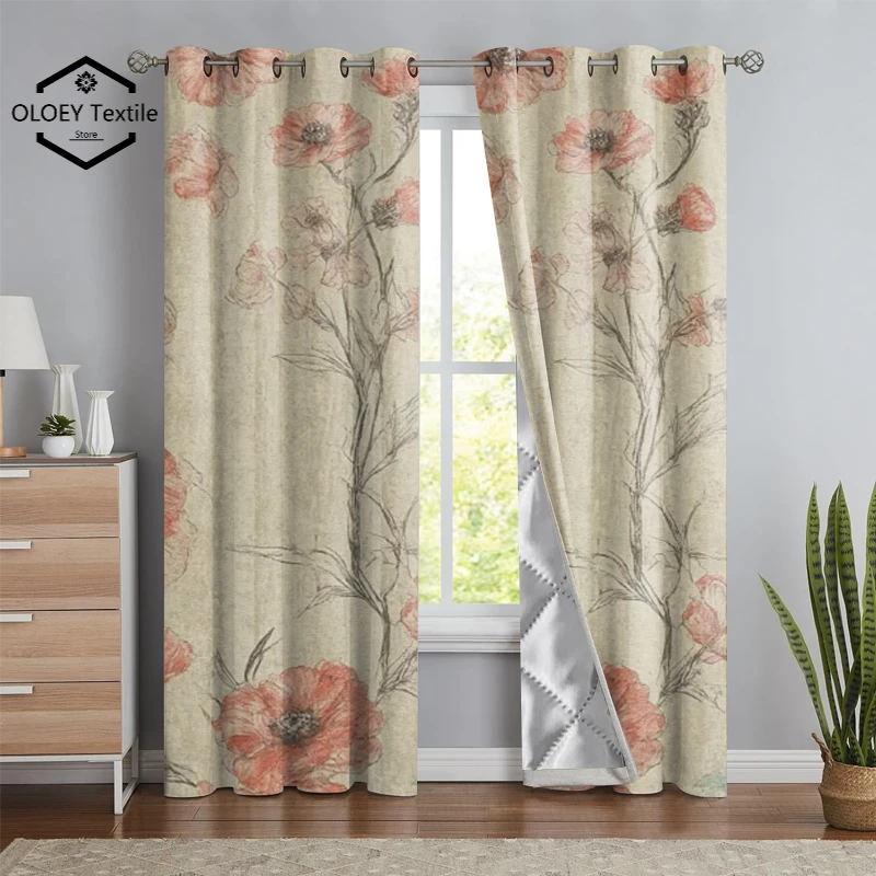 

OLOEY Soundproof Thermal Insulated Cotton Linen Blackout Curtains for Living Dining Room Bedroom Thickened Custom Window Drapes