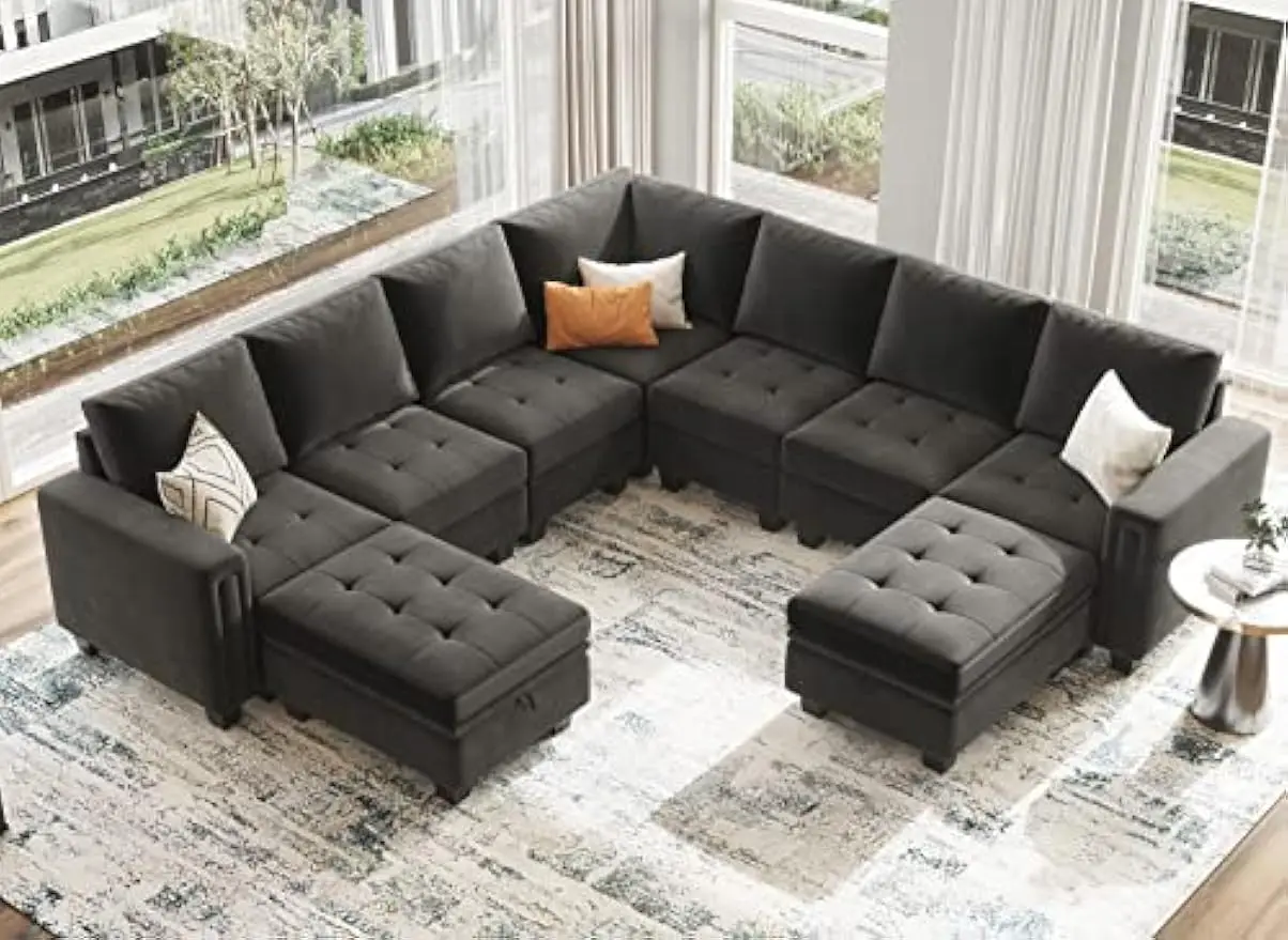 

Velvet Single Seat Module for Modular Sectional Sofa Couch Accent Armless Sofa Couch Chair Modern Fabric Grey