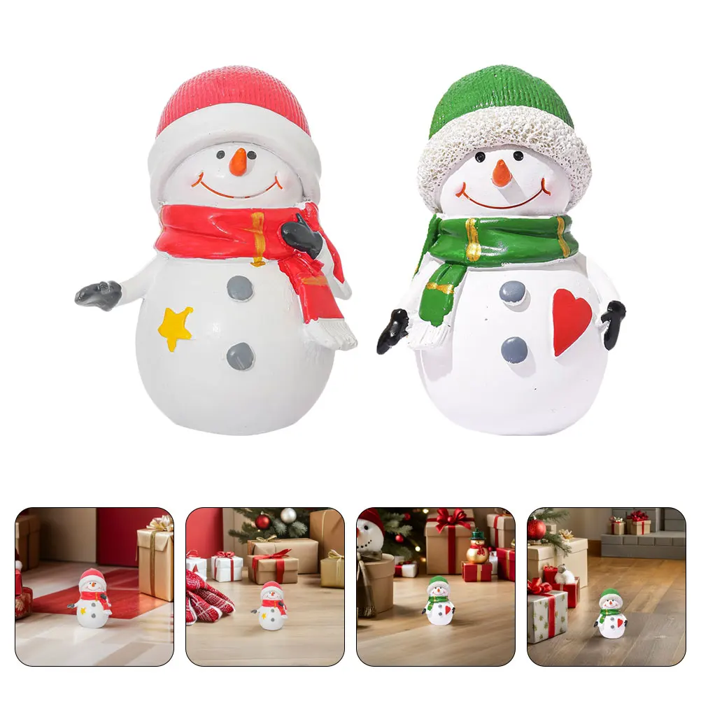 

2Pcs Miniature Resin Snowman Statues Small Christmas Decorations for Tabletop Shelf Mantel Holiday Cheer Gift Min Resin Snowman