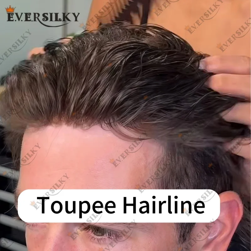 شعري طبيعي 100% كثافة شعر بشري حقيقي متين 0.02 مللي متر ميكروسكين جلد رقيق بني أسود رمادي 1B40 1B65 شعر مستعار للرجال #1