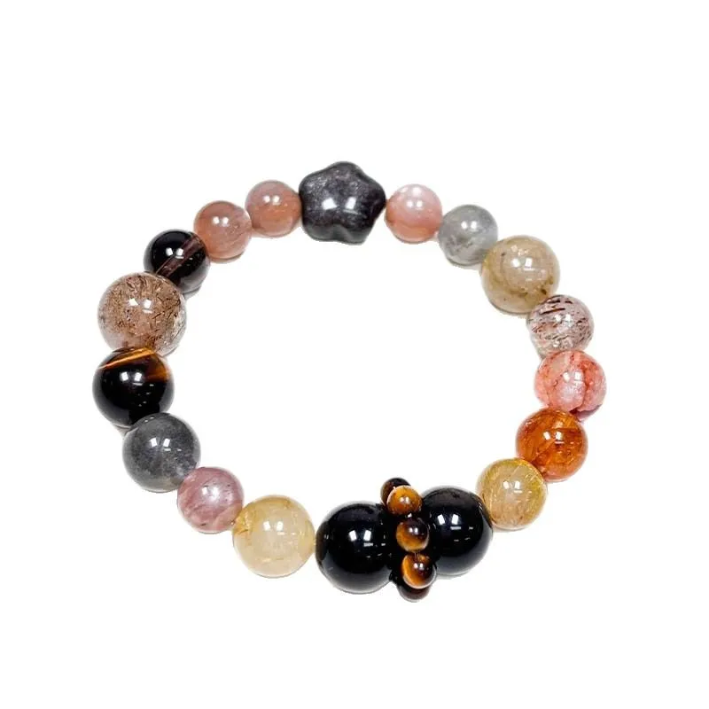 Natural Tiger Eye Stone Silver Obsidian Tea Golden Rutilated Quartz Seven Bracelet Moonstone Beaded Jewel