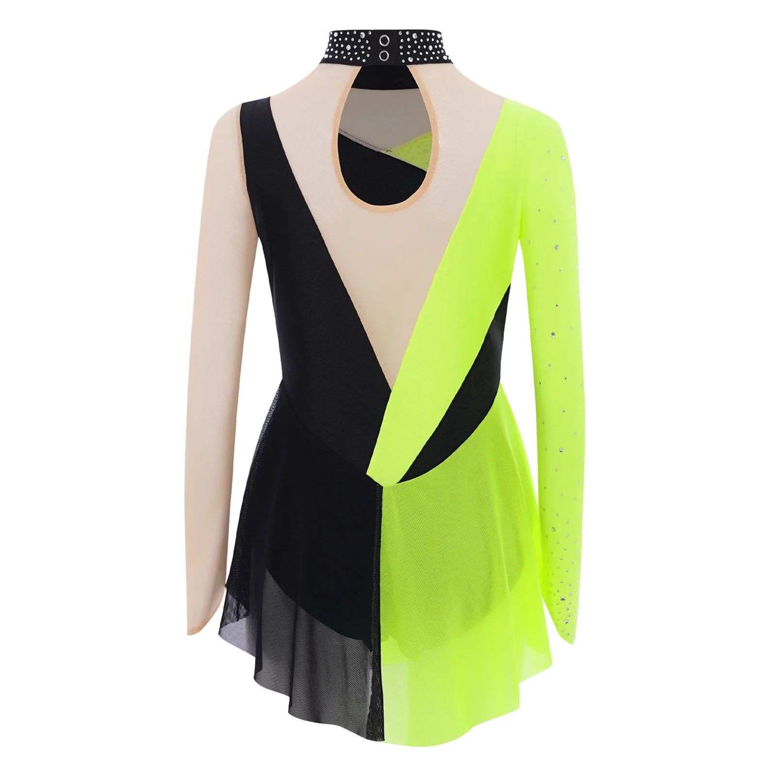 Meninas brilhantes strass patinação artística collant vestido de manga longa pura malha ballet ginástica rítmica dança bodysuit traje