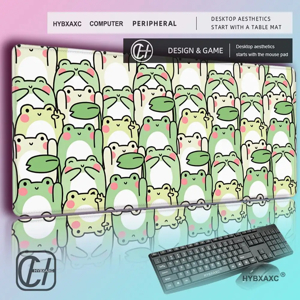 

HYBXAXC Kawaii Frogs Desk Mat Soft Speed Mousepad Gamer Green Plant Cute Deskmat Large xxl lo fi Gaming Mouse Pad Anime Mats