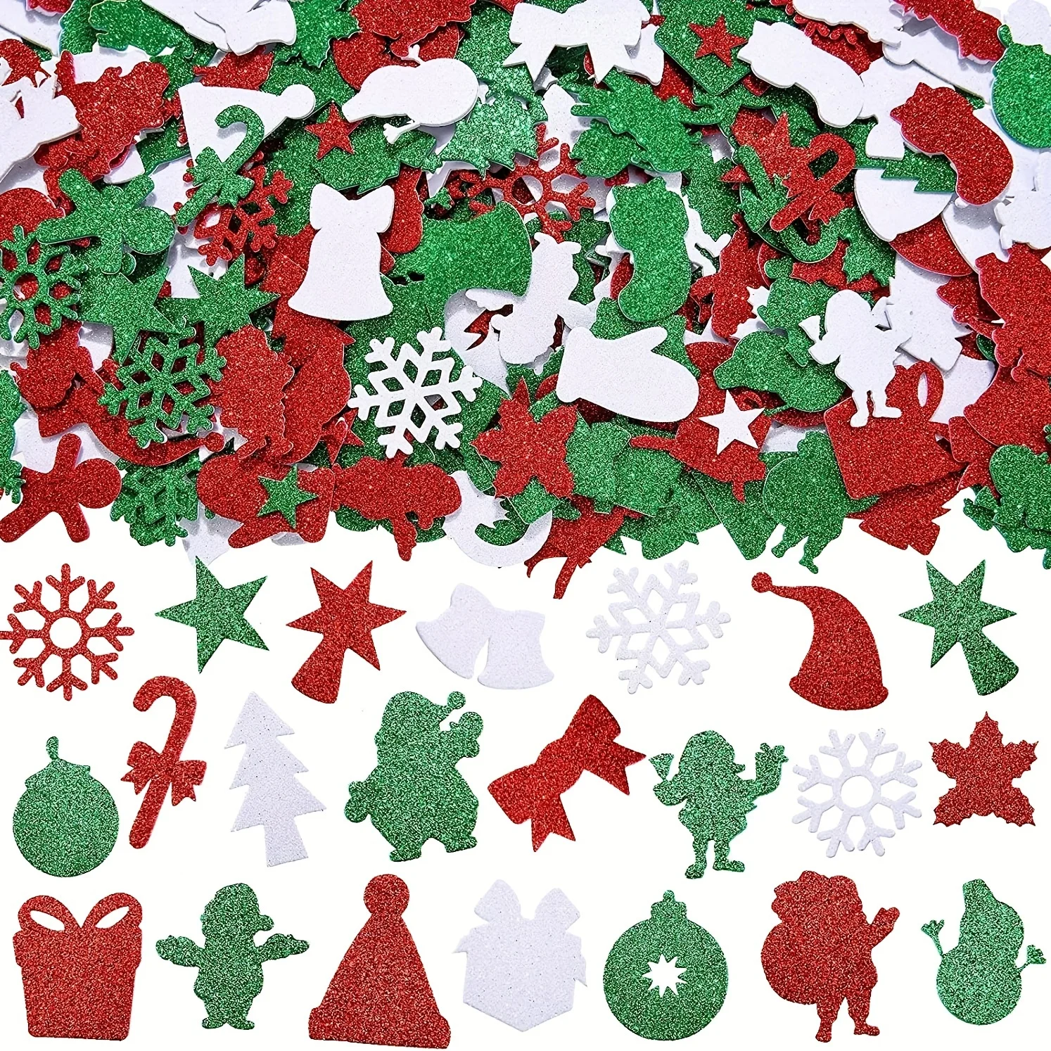 100pcs Christmas Themed Glitter Self-Adhesive Stickers SET of Santa Claus, Snowflakes, Party Decoration,Kid DIY Crafts,Holiday