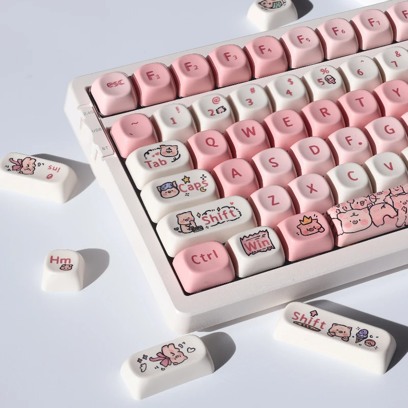 Original Cute Pink Pig Theme Keycap Cartoon 120key Customized Keyboard Keycaps MOA Girl Gaming Keycaps for Mechanical Keyboard