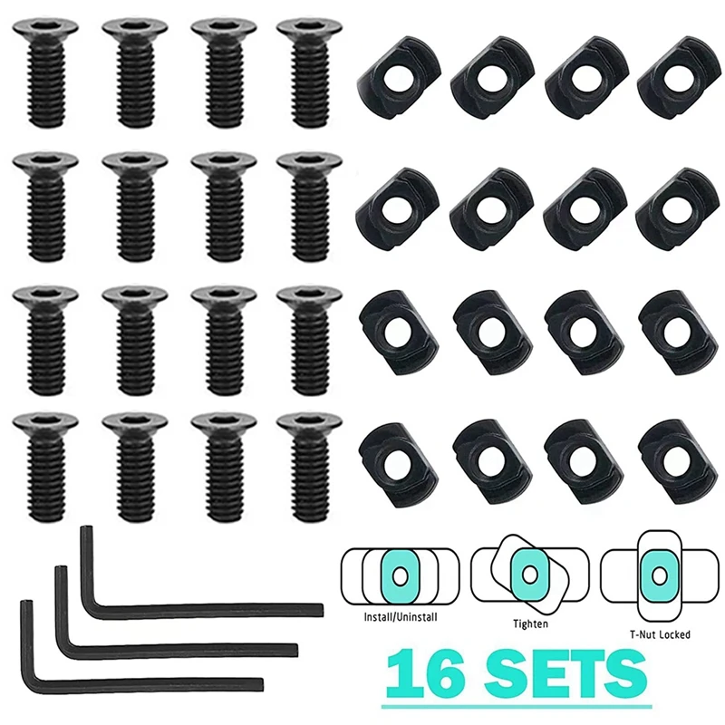 1Set M 4 T-Nut Metric Camming Screw Replacement Sets Compatible With Standard Rail Systems, With Thread Screws