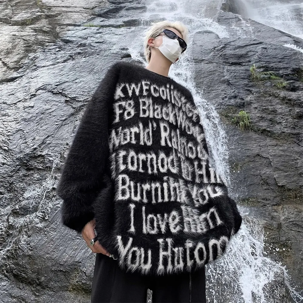 

Мужские свободные свитера больших размеров (до 300 фунтов) с длинным рукавом и круглым вырезом, вязаные, в американском ретро-стиле, осень-зима