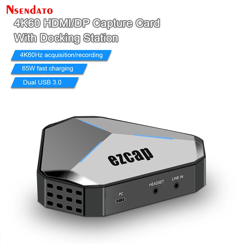 Ezcap368 GameDock Extreme Duo 4K p60 HDMI DP USB3.2 Video Audio Game Capture Grabber Card For VRR Pass-Through for PC Xbox PS5