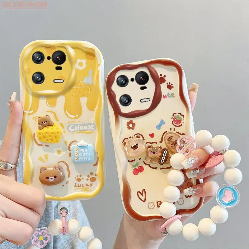 

Curly Wave Edge Cream Phone Case For Xiaomi 13 Civi 2 Mi 10i 11i 11X 10T Lite Poco C55 F3 F4 X3 NFC GT X5 M2 M3 Pro Strap Cover