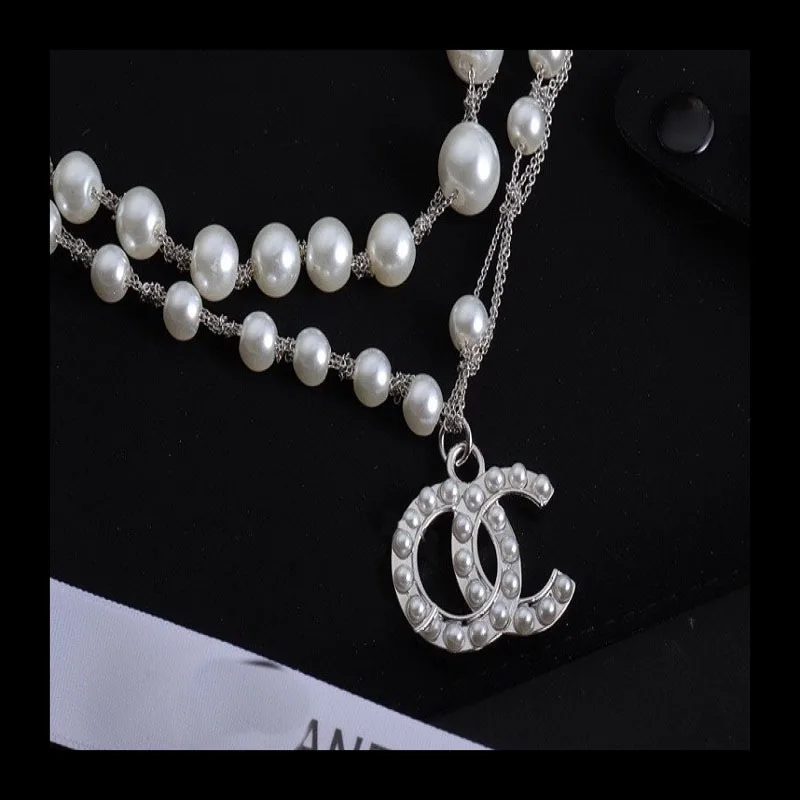 Xiaoxiangfeng Double C مطعمة اللؤلؤ Double C قلادة الموضة الراقية تصميم المتخصصة سلسلة سترة #3