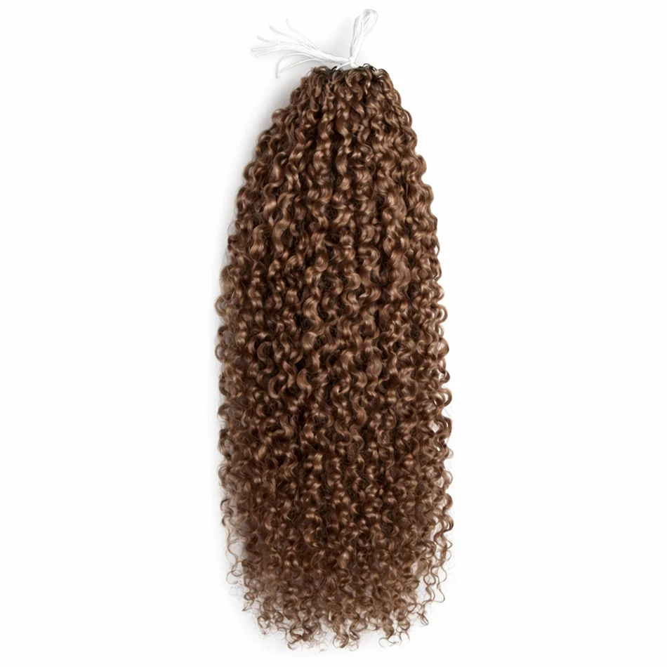 Pequenas espirais encaracolados crochê cabelo humano pena-linha invisível sem nós cabelo de crochê para mulher # 4 Torção Trança Marrom Chocolate