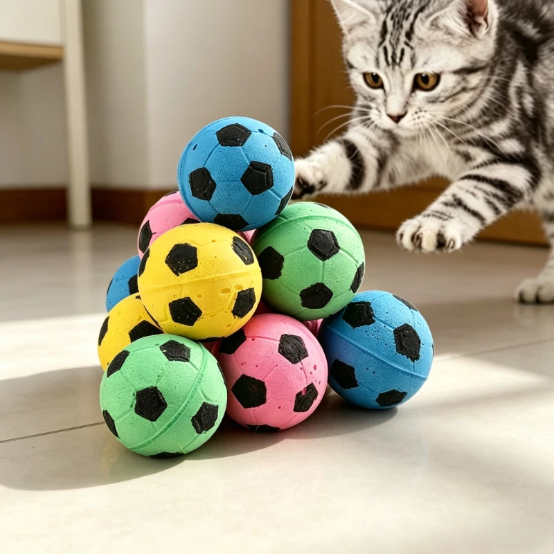 Colorful Foam Soccer Cat Toy Balls Lightweight Sponge Football Kitten Interactive Play Balls Soft Pet Chase Toys for Indoor Cats