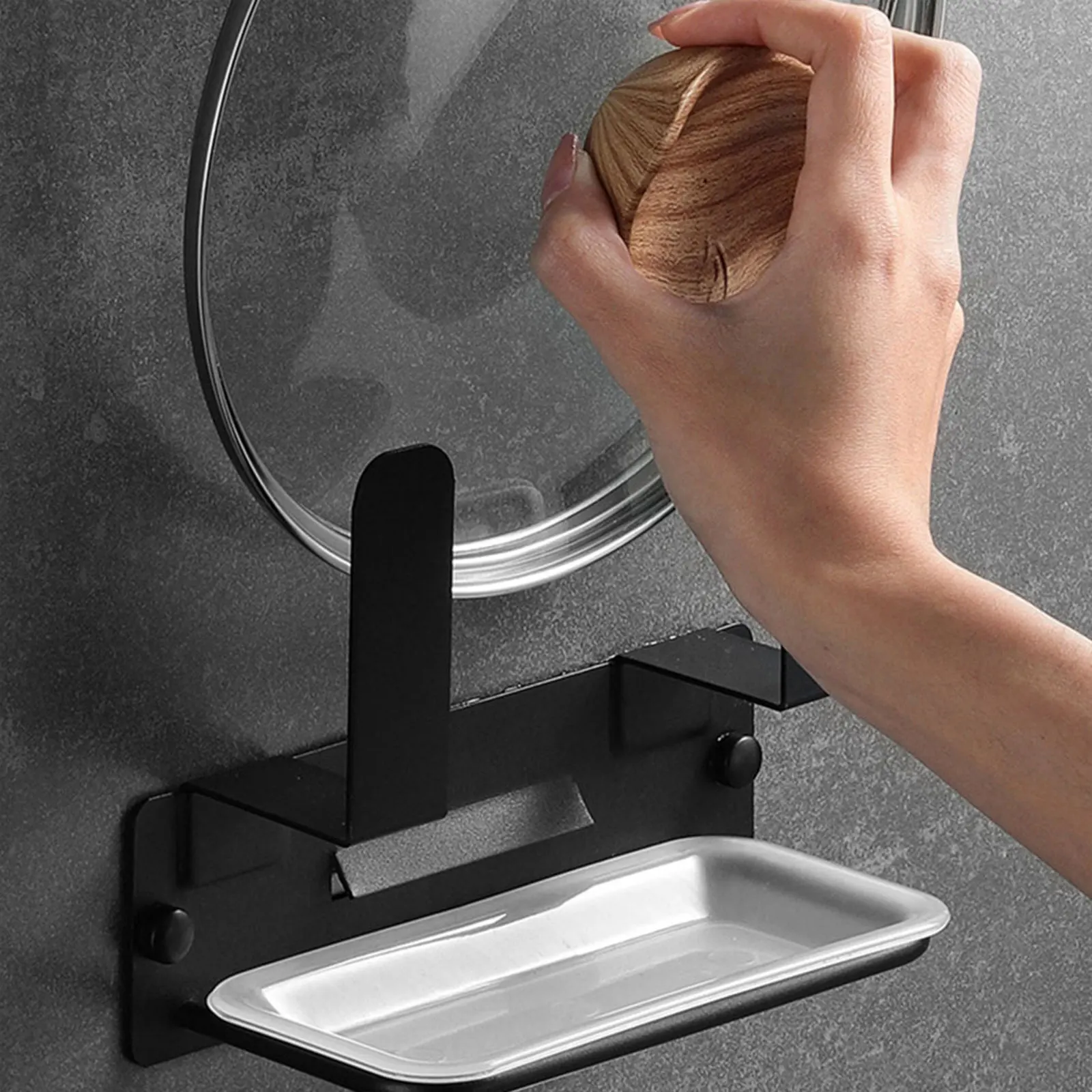 

1Set Wall Mount Pot Lid Rack Stainless Steel Kitchen Organizer Holder Pan Lid Cover Storage Rack Cutting Board Holder