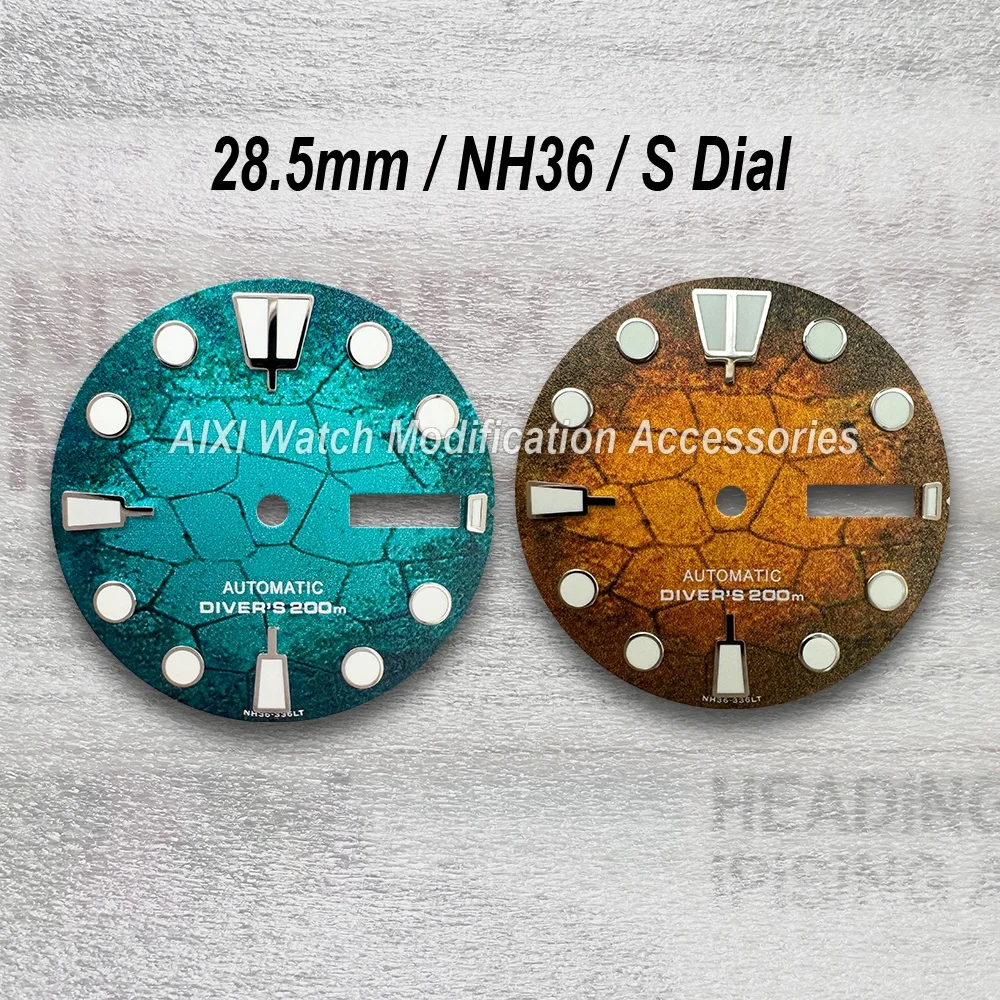 28.5mm Diving S Dial Fit NH35/NH36/4R/7S Movement C3 Green Luminous Tree Leaves Mechanical Watch Modification Accessor