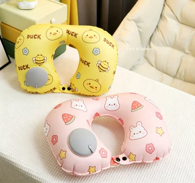 Cartoon Inflatable compact Cooling Press Type Portable neck pillow for office school car