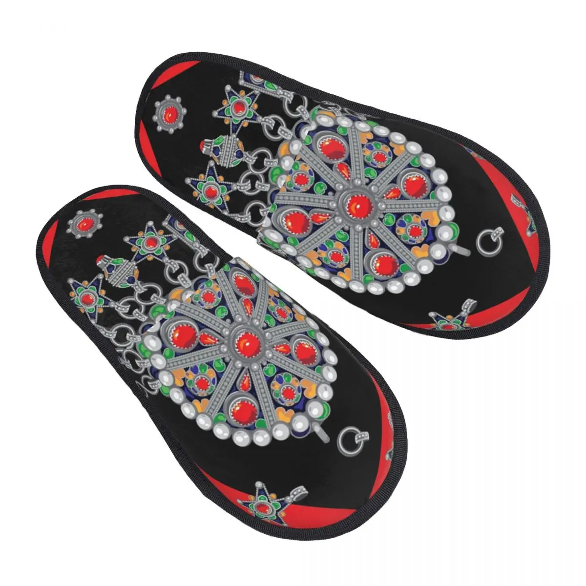 Zapatillas con estampado personalizado estilo Kabyle para mujer, pantuflas de invitados de joyería para Hotel, patrón de alfombra marroquí, zapatilla de casa