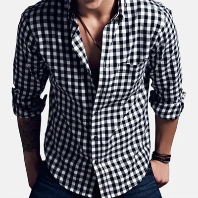 Men's Plaid Flannel Shirt Casual Long Sleeve Standard Fit PU Leather Cotton Blend Travel Friendly A-Line Sleeve Button down