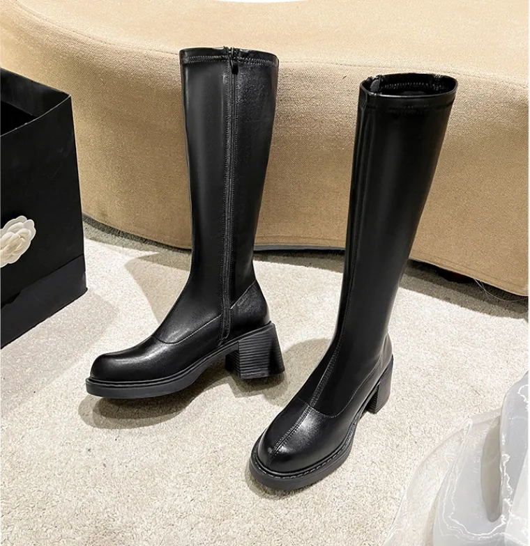 

Women Boots Over Knee Round Toe Boots-Women Luxury Designer Clogs Platform Female Shoes Zipper Over-the-Knee 2024 Lolita Rubber