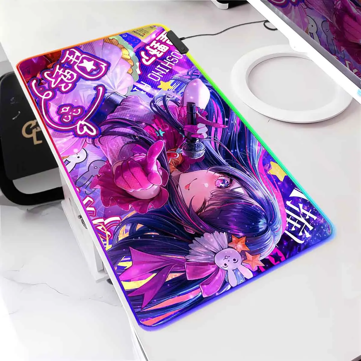 

Hoshino Ai Anime RGB Backlit Mouse Pad OSHI NO KO LED Luminous Large Mouse Pad Non-Slip MousePad Gamer Keyboard Mouse Mat
