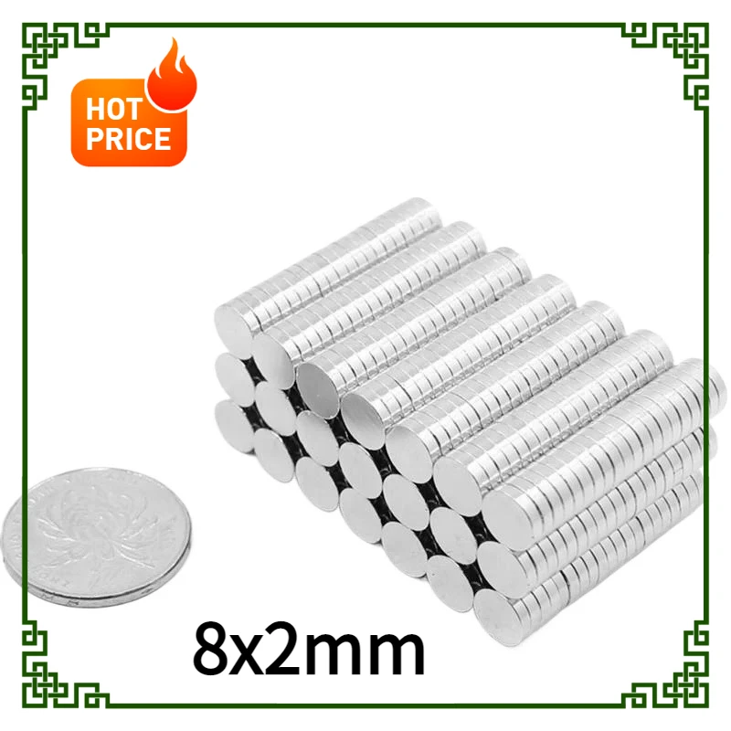 8x2mm Round Search Magnets 8*2 Thick Disc Powerful Magnet For Fridge, DIY, Building, Scientific, Craft, Education 8x2