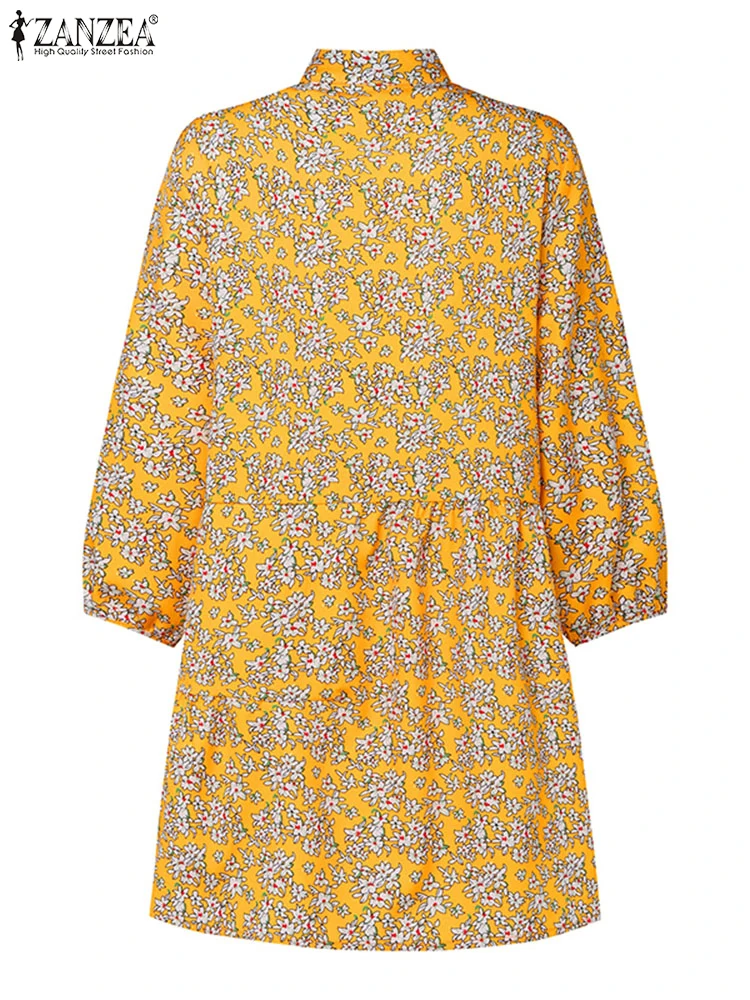 ZANZEA femmes Blouses 2025 automne Vintage chemise florale imprimé bohème élégant col montant 3/4 manches tunique décontractée hauts Blusas