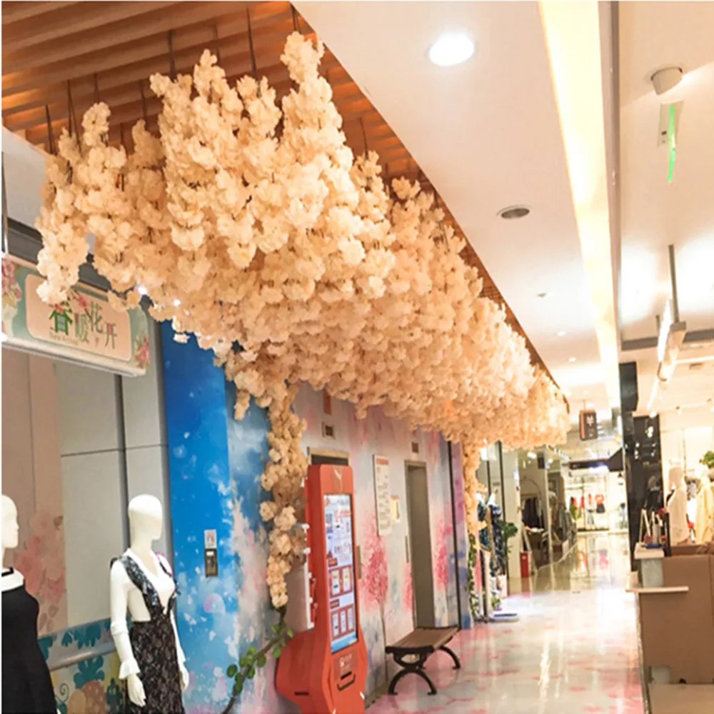 Simulated Cherry Blossom Bouquet, Wedding Party Decoration Home Furnishings, 100cm in Length, Simulated White and Pink