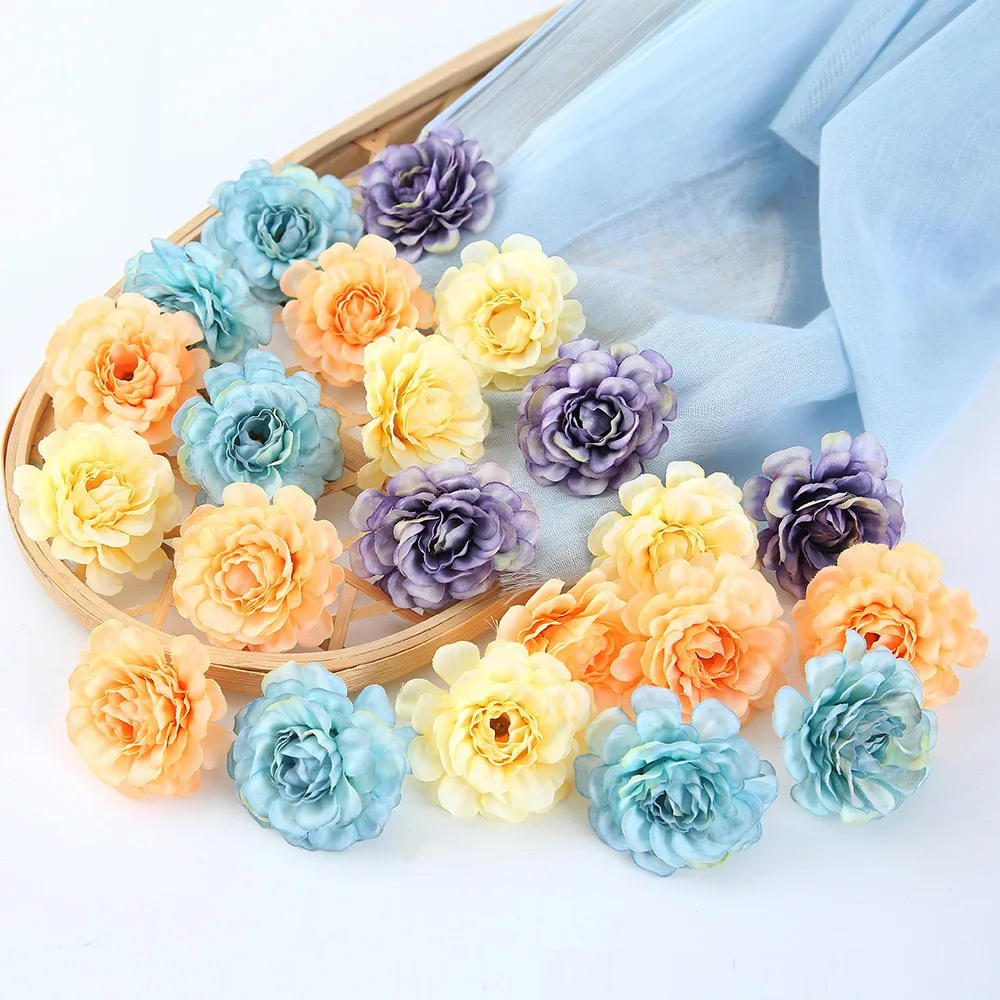 

50pcs 5cm Artificial Peony Head Stamen Flowers For Wedding Bridal Bouquet Wreath Straw Hat Headdress Hotel Home Decoration