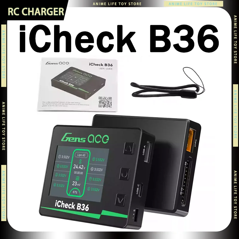 

2026 Gens ACE ICheck B36 Многофункциональный детектор батарей, зарядное устройство RC, регулировка параметров сервопривода, портативное зарядное устройство, зарядное устройство RC FPV