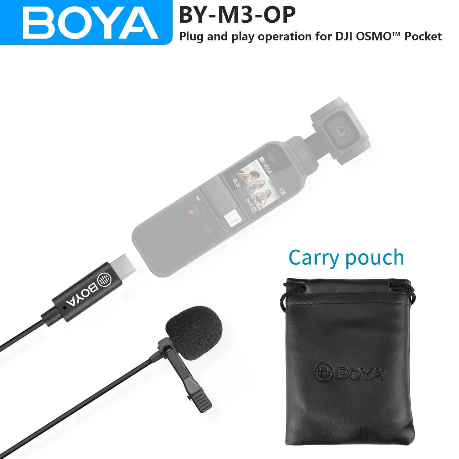 BOYA BY-M3-OP Lavalier Microphone for DJI OSMO™ Pocket USB Type-C Connector Youtube Vlog Film Video Recording Lapel Microphone