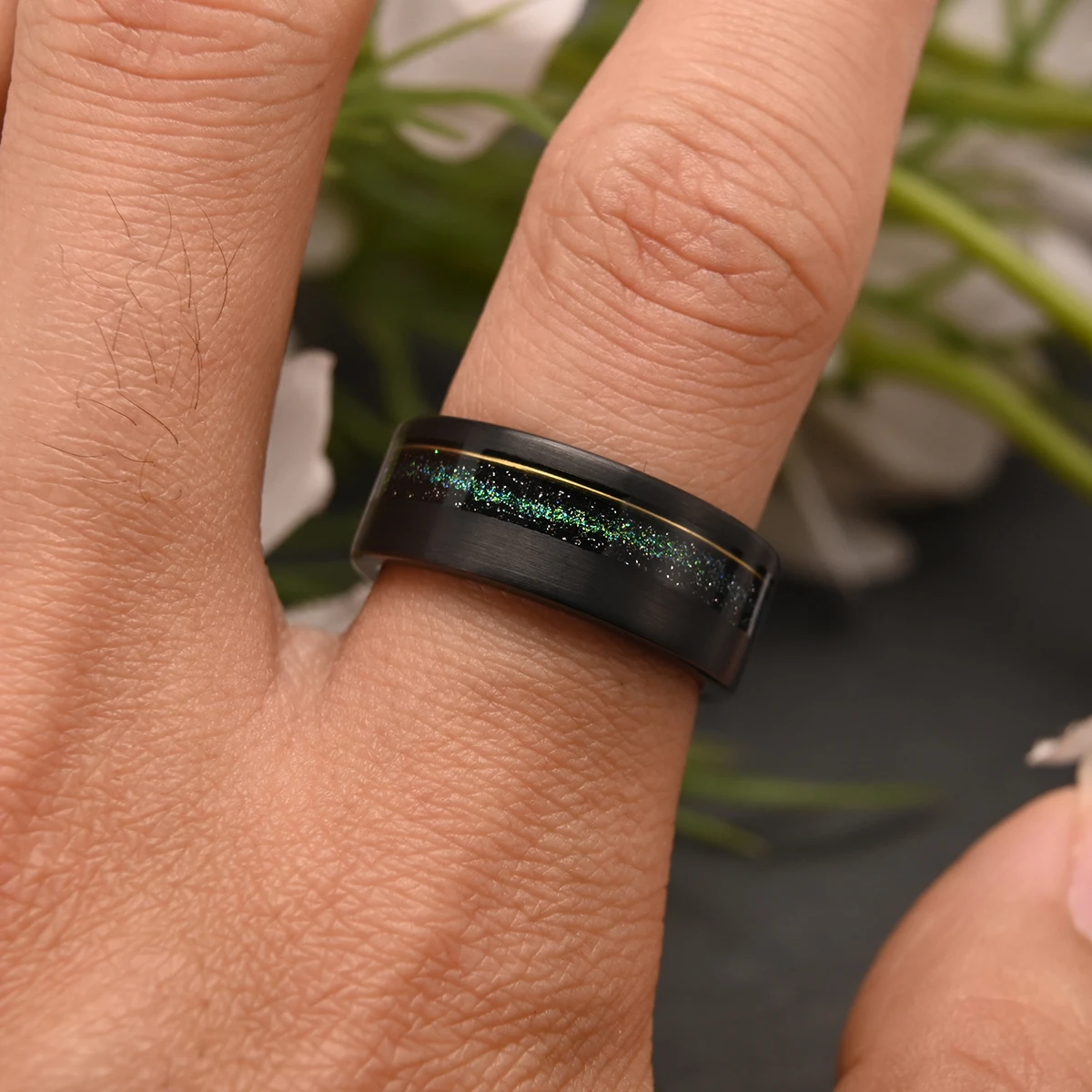 8Mm Black Tungsten Carbide Ring, Men's Wedding Bands, Fashion Jewelry, Engagement Promise Rings, Galaxy Ring, Anniversary Gifts