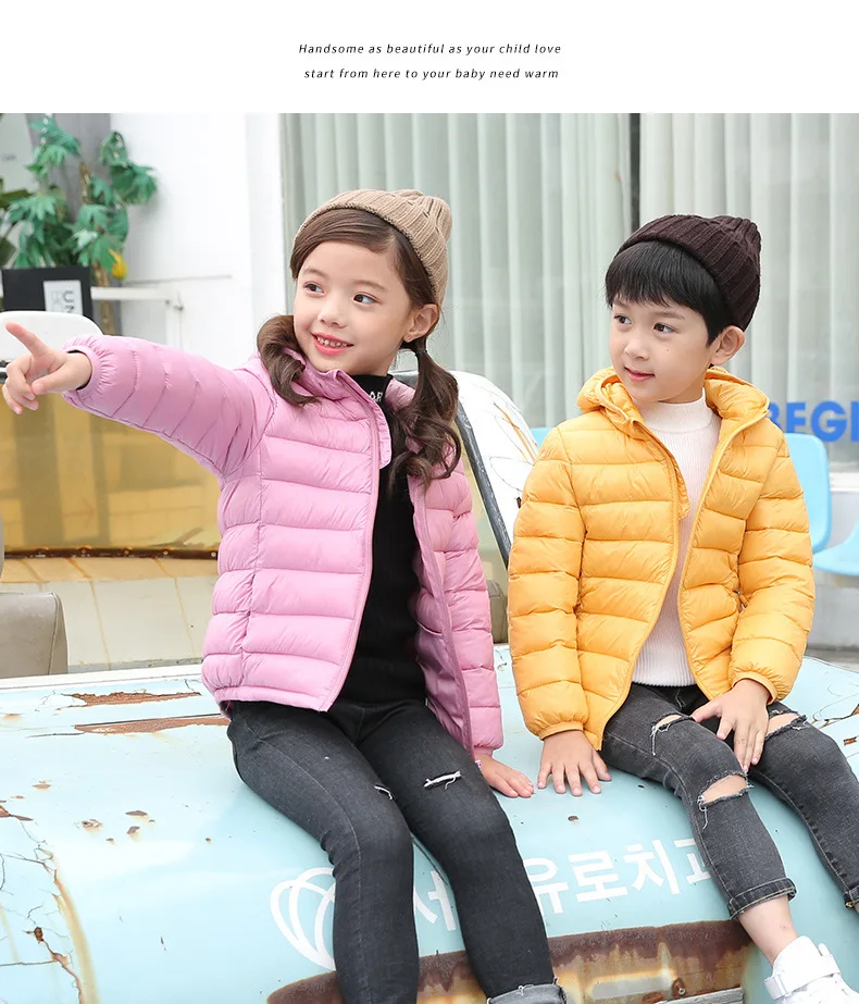 Kinder-Daunenjacke für Jungen und Mädchen für Herbst und Winter, leichte, einfarbige, warme Jacke mit Reißverschluss und Kapuze, Größe 3-14 Jahre. – Detail 21