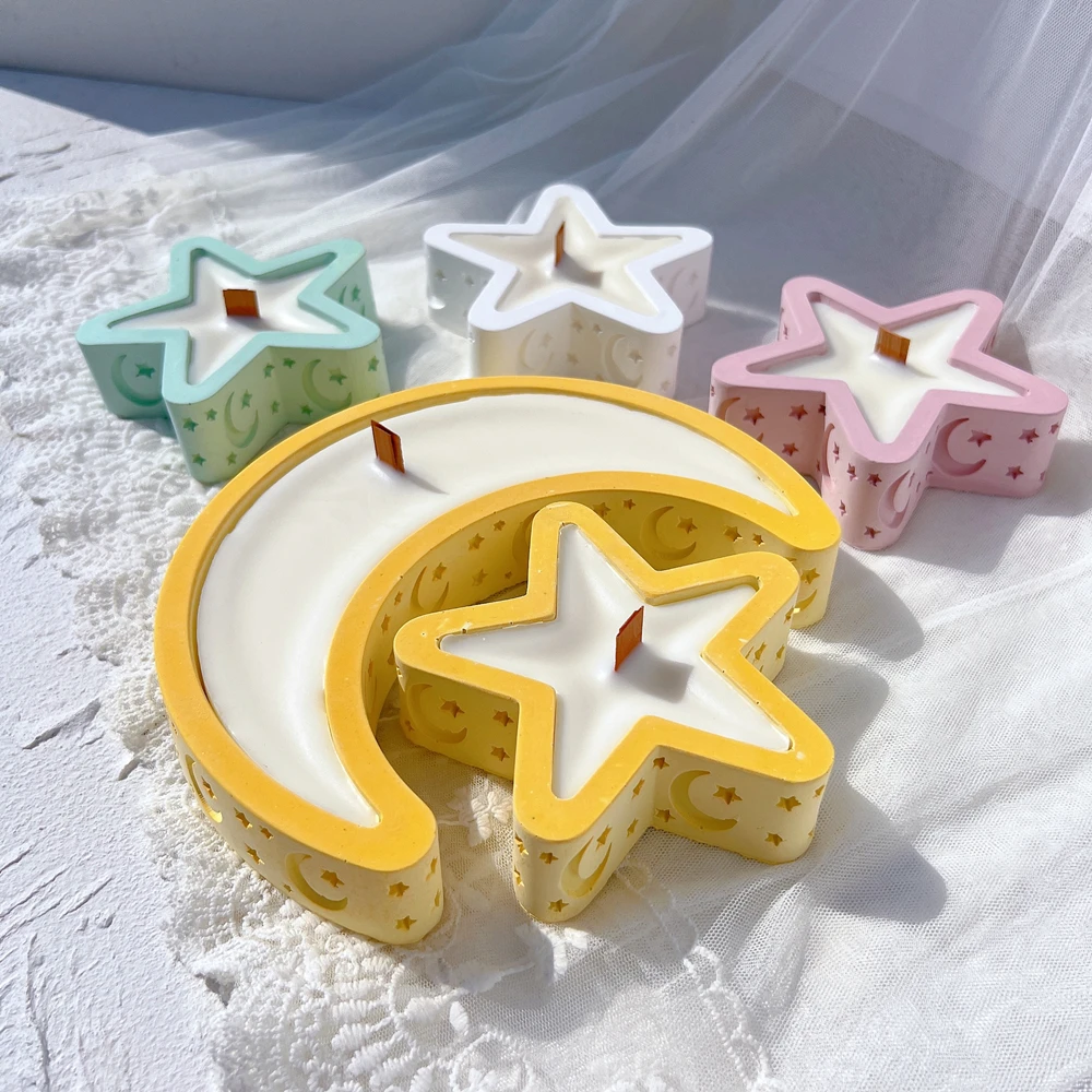 

Islam Muslim Tray Cement Concrete Planter Mold Eid Mubarak Moon Star Candle Mold Ramadan Kareem Plate Resin Silicone Mold