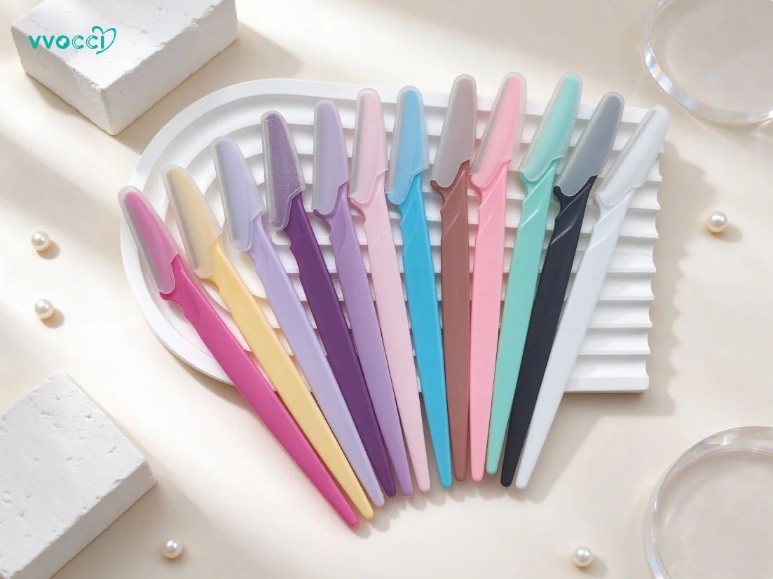 vvocciWomen Face Shaver Portable Removal Knife Makeup Cutters Safety Eye Brow Epilation Hair Scraper Eyebrow Trimmer Blade 20Pcs