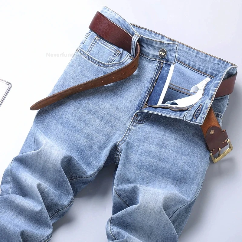 Nieuw In Heren Straight Jeans Zomer Dunne Casual Stretch Fashion Business Casual Denim Broek Rechte Klassieke Herenbroek