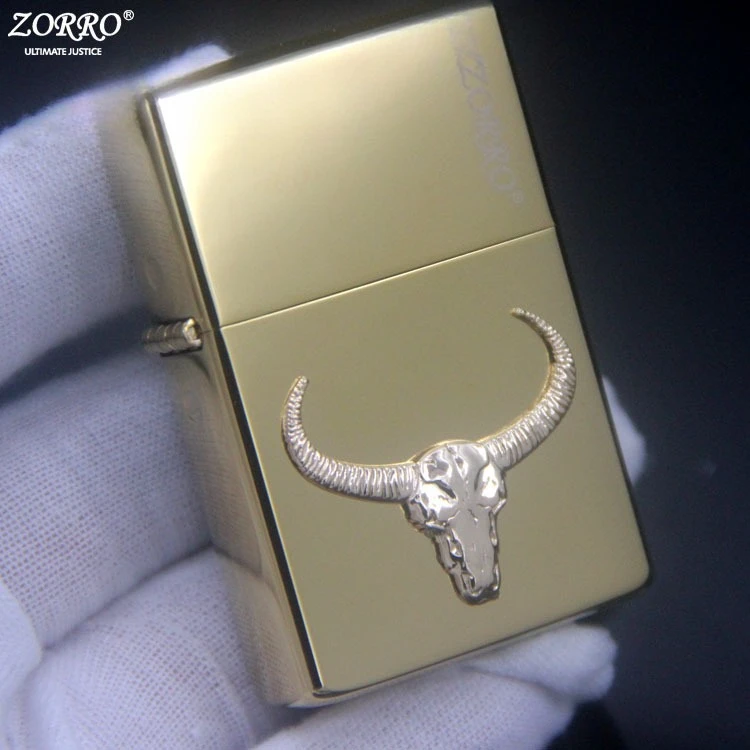 

2025 ZORRO Retro Grinding Wheel Kerosiene Lighter Embossed Bull Head Pattern Men's Collection Gift Smoking Accessories