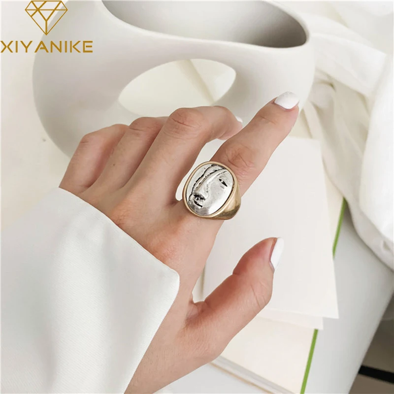 

XIYANIKE Vintage Individual Face Open Cuff Finger Ring For Women Girl New Fashion Punk Jewelry Gift Party Hip Pop кольцо женское